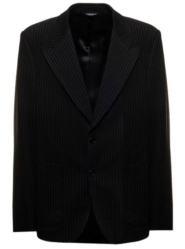 Charchoal Pinstriped Blazer In Jersey Man - Dolce & Gabbana - Modalova