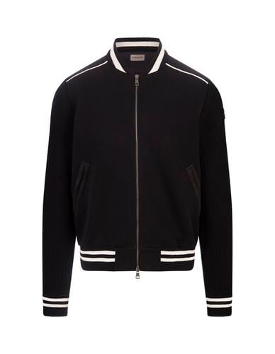 Bomber Style Cardigan With Striped Hem - Moncler - Modalova