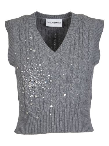 Crystal Embellished Cable-knit Vest - Des Phemmes - Modalova