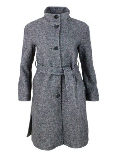 High-neck Tied-waist Buttoned Coat - Armani Collezioni - Modalova