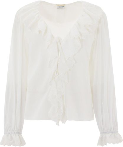 Broderie Anglaise Frilled Tie Blouse - Saint Laurent - Modalova