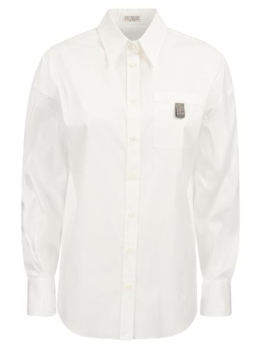 Stretch Cotton Poplin Shirt With shiny Tab - Brunello Cucinelli - Modalova