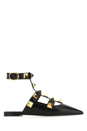 Black Leather Roman Stud Slippers - Valentino Garavani - Modalova