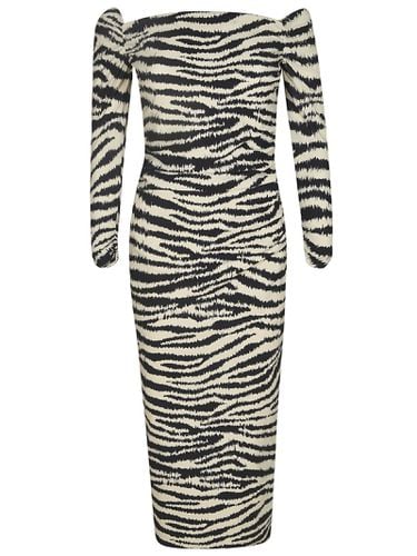 Off-shoulder Animalier Print Long-sleeved Dress - La Petit Robe Di Chiara Boni - Modalova