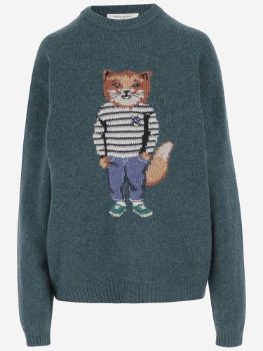 Wool Blend Sweater With Dressed Fox Pattern - Maison Kitsuné - Modalova