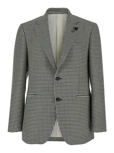 Black And White Single-breasted Jacket With Houndstooth In Wool Man - Lardini - Modalova