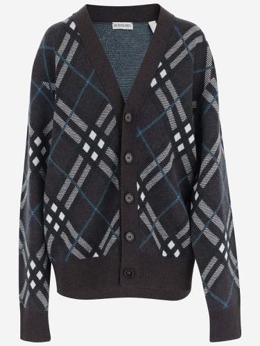 Embroidered Stretch Wool Blend Cardigan - Burberry - Modalova