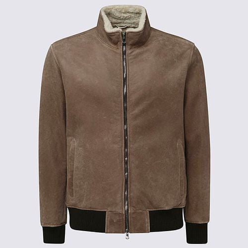 Leather Bomber Jacket - Barba Napoli - Modalova