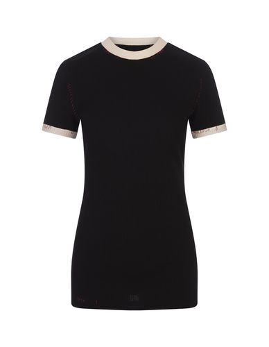 Ribbed Short Sleeve Top With Red Stitching - Marni - Modalova