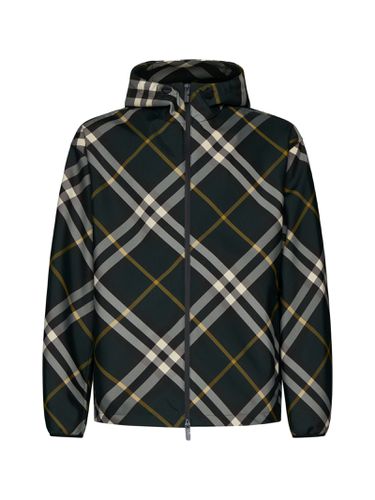 Logo Embroidered Check-pattern Zipped Hooded Jacket - Burberry - Modalova