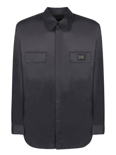 Shirt In Semi-gloss Fabric And Logo Plate - Dolce & Gabbana - Modalova