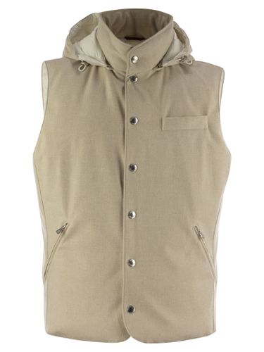 Sleeveless Down Jacket In Membraned Wool Flannel With Detachable Hood - Brunello Cucinelli - Modalova