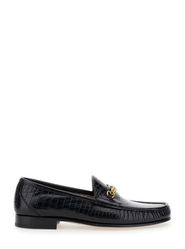 Slip-on Loafers With Chain Detail In Croco Effect Leather Man - Tom Ford - Modalova