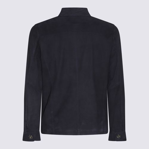 Dark Blue Leather Jacket - Barba Napoli - Modalova