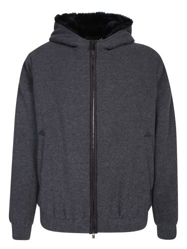 Melange Zip-up Faux Fur Hoodie - Canali - Modalova