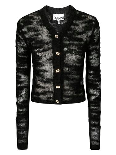 Ganni Cardigan In Black Mohair - Ganni - Modalova