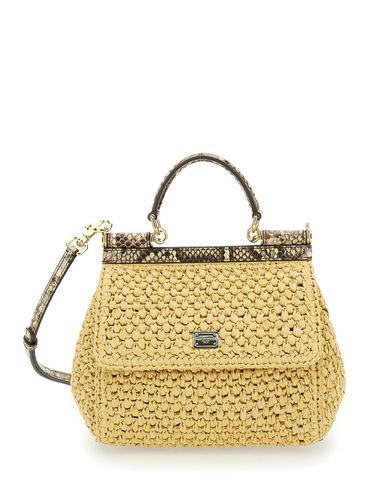 Medium Sicily Handbag With Logo Plaque In Raffia Crochet Woman - Dolce & Gabbana - Modalova