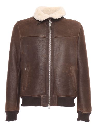 Shearling Jacket With Shirt Collar Closed With A Strap And Buckle, Double Slider Front Zip Closure, 2 Side Pockets With Zip, Rib Knit Bottom And Cuffs - Stewart - Modalova