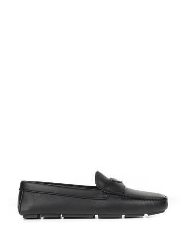 Prada Leather Moccasin With Logo - Prada - Modalova