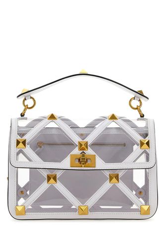 White Polymeric Material And Leather Large Roman Stud Handbag - Valentino Garavani - Modalova