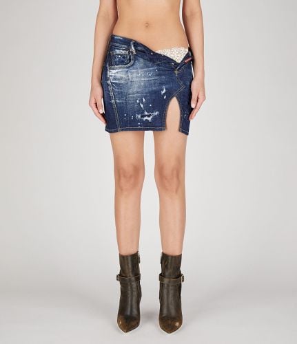 Logo-patch Distressed Denim Mini Skirt - Dsquared2 - Modalova