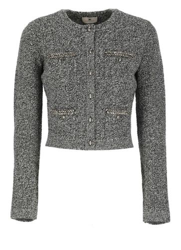 Embroidered Bouclé Cropped Cardigan - Elisabetta Franchi - Modalova