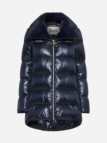 A-shape Nylon And Faux Fur Down Jacket - Herno - Modalova