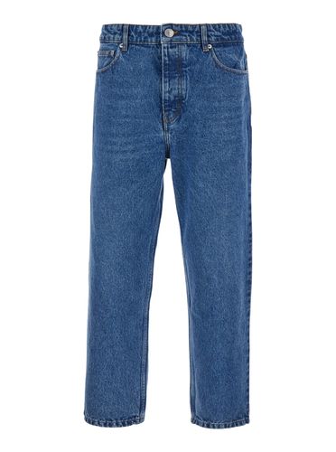 High Waist Jeans With Logo Patch In Denim Man - Ami Alexandre Mattiussi - Modalova