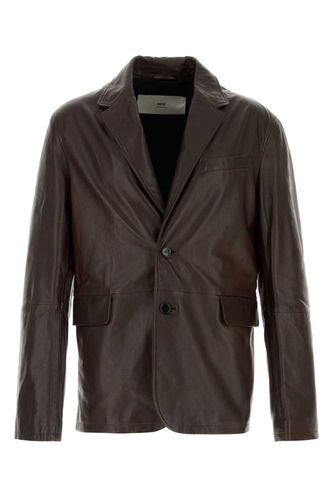 Chocolate Leather Blazer - Ami Alexandre Mattiussi - Modalova