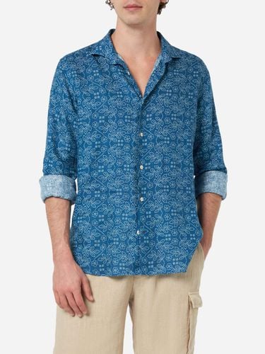 Man Navy Linen Shirt Pamplona With Sashiko Print - MC2 Saint Barth - Modalova