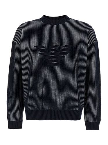 Sweater With Eagle Logo In Ribbed Wool And Cotton Man - Emporio Armani - Modalova