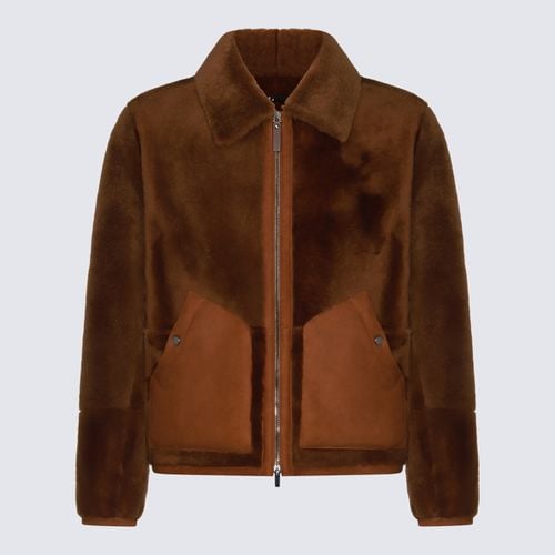 Canali Brown Leather Jacket - Canali - Modalova