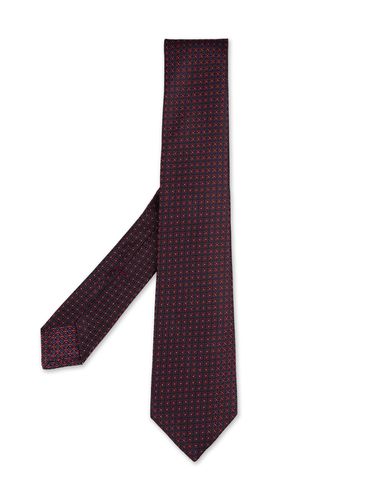 Dark Red Tie With Geometric Micro Pattern - Kiton - Modalova