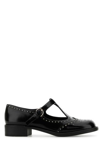 Black Leather Brogue Monk Strap Shoes - Miu Miu - Modalova