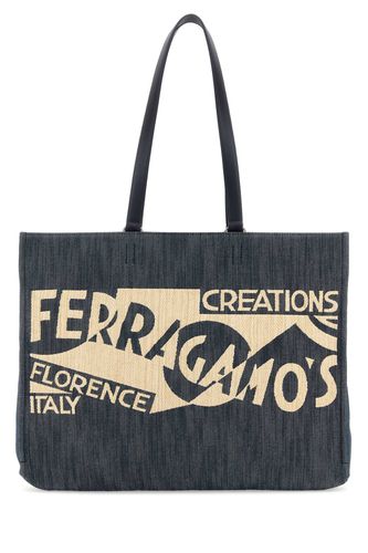 Blue Denim Large Tt Sign Shopping Bag - Ferragamo - Modalova