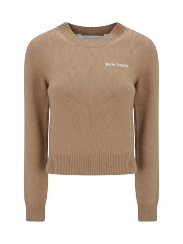 Camel Sweater With Contrasting Logo - Palm Angels - Modalova