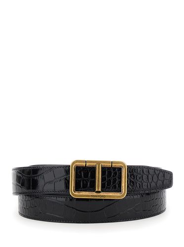 Score T Belt With Logo Plate And Croco Effect In Leather Man - Tom Ford - Modalova