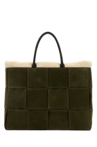 Khaki Suede Large Arco Shopping Bag - Bottega Veneta - Modalova