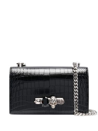And Silver Jewelled Satchel Bag In Crocodile-effect Leather - Alexander McQueen - Modalova