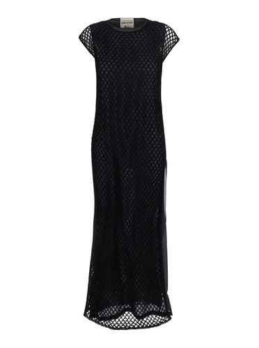 Crewneck Long Dress With Fishnet Design And Matching Underdress In Cotton Woman - SEMICOUTURE - Modalova