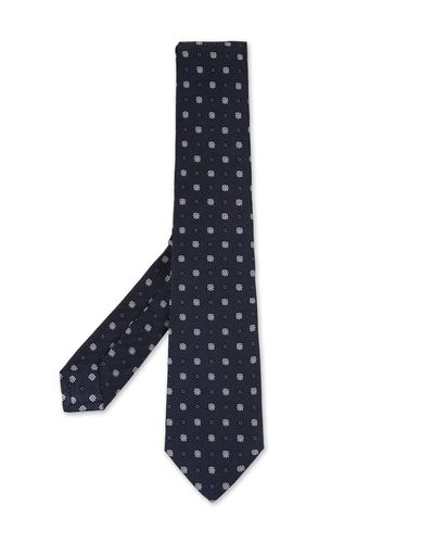 Navy Tie With Micro Flowers - Kiton - Modalova