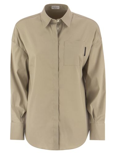 Stretch Cotton Poplin Shirt With shiny Tab - Brunello Cucinelli - Modalova