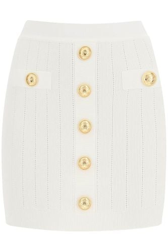 Knit Mini Skirt With Embossed Buttons - Balmain - Modalova