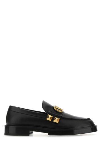 Black Leather Stud Sign Loafers - Valentino Garavani - Modalova