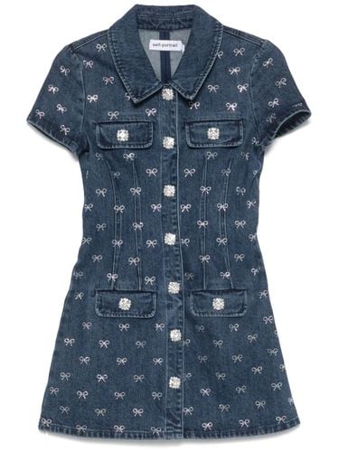 Denim Diamante Bow Mini Dress - self-portrait - Modalova