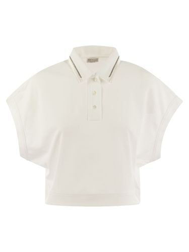 Cotton Piqué Polo Shirt With Shiny Collar Trim - Brunello Cucinelli - Modalova