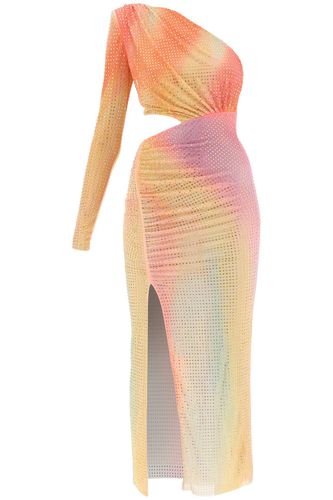 Printed Mesh Rhinestone Cutout Midi Dress - self-portrait - Modalova