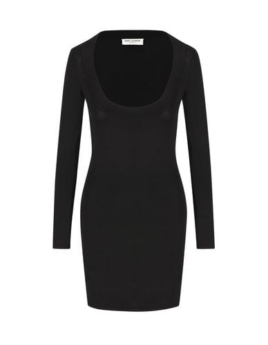 Plunging Round Neck Long-sleeved Dress - Saint Laurent - Modalova