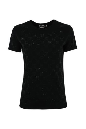 T-shirt With Rhinestone Logo - Elisabetta Franchi - Modalova