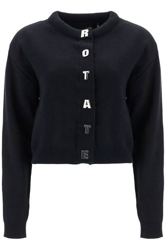 Black Cotton Crew Neck Cropped Cardigan For Women - Rotate by Birger Christensen - Modalova